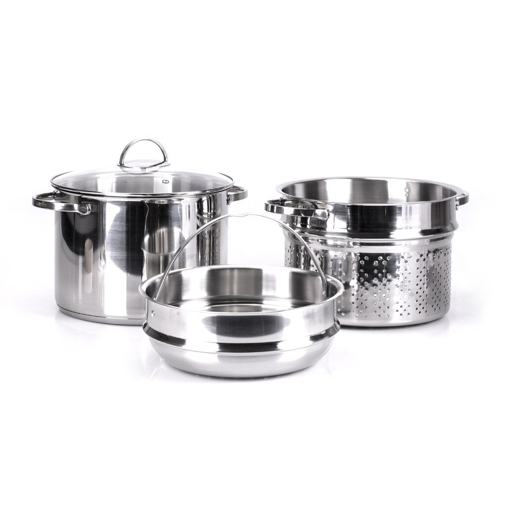 Pentola Moneta Allegro Inox 24 Cm 7 Litri Con Doppio Cestello: Scolapasta E Vapore, Per Tutti I Fuochi (anche Induzione)