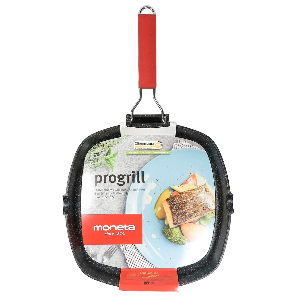 Monix Bistecchiera Antiaderente Lima, 27x27 Cm, Acciaio Smaltato, Adatta A Induzione, Manico Bachelite, Lavastoviglie, PFOA Free